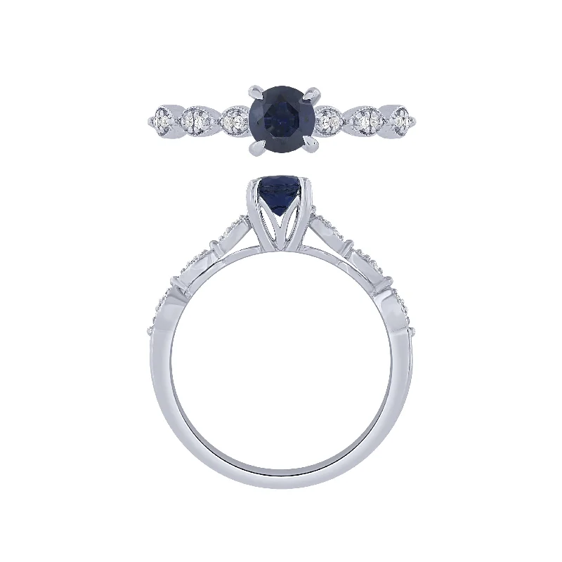 women’s eternity bands-14K White Gold Diamond And Sapphire Ring