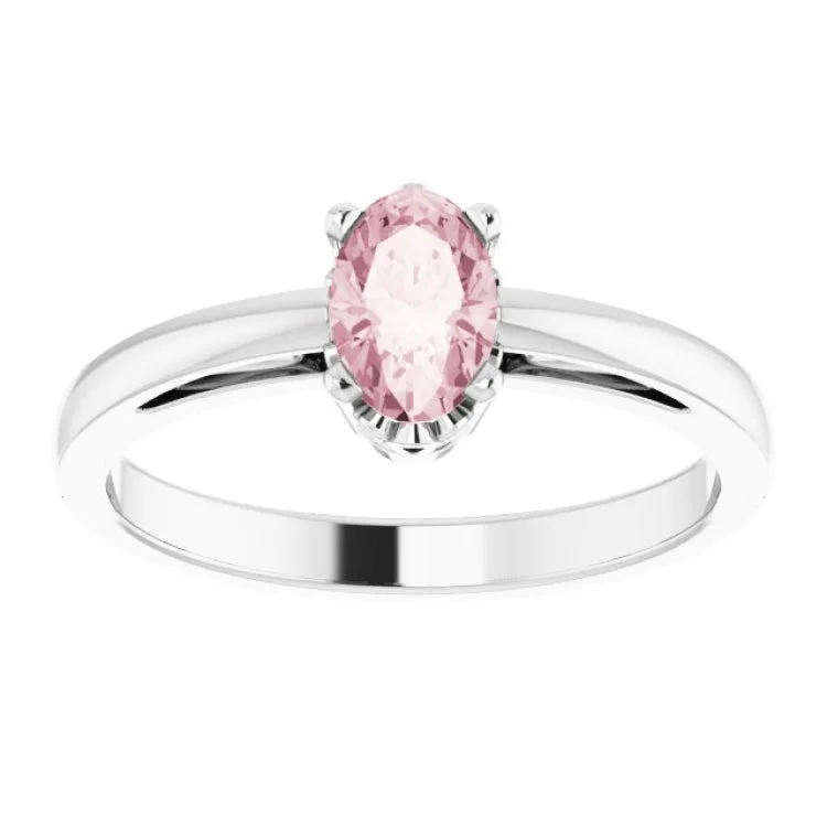 women’s birthstone rings-14K White Natural Pink Morganite Ring