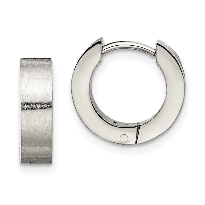 women’s sapphire stud earrings-Stainless Steel Brushed & Polished Round Hinged Hoop Earrings