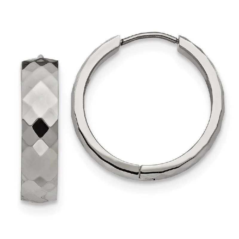 women’s birthday gift earrings-Stainless Steel Polished and Textured Hinged Hoop Earrings