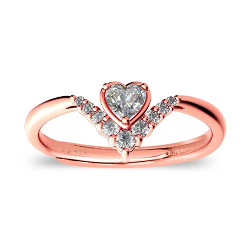 women’s oval diamond rings-Zarkan Rose Gold Cute Heart Minimal Pure 925 Silver Ring