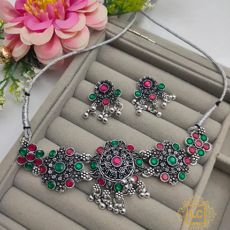 women’s adjustable necklace-Lalita Creation Oxidised Plated Pota Necklace Set