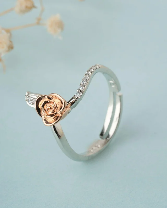 women’s gold ring-925 Sterling Silver Beautiful Rose Ring R01584