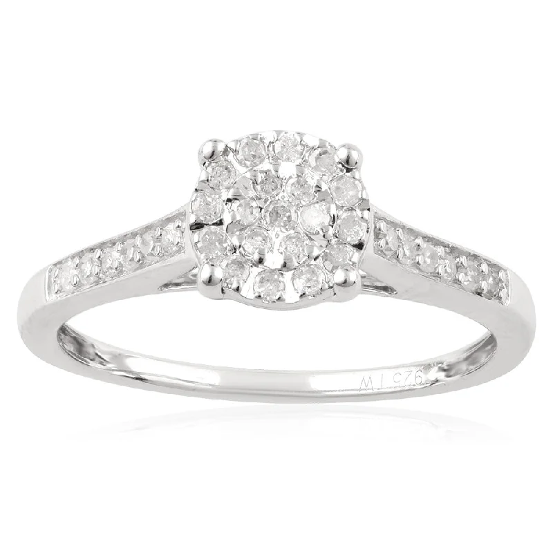 "1 CARAT LOOK" Diamond Ring 0.15 Carat with Brilliant Cut Diamonds in Sterling Silver