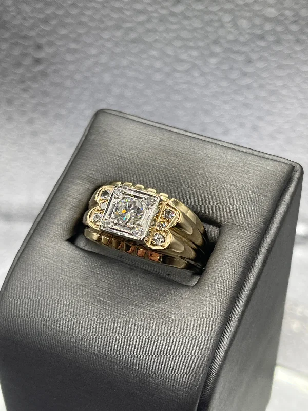 Gents 14 Karat Solid Yellow and White Gold Diamond Ring