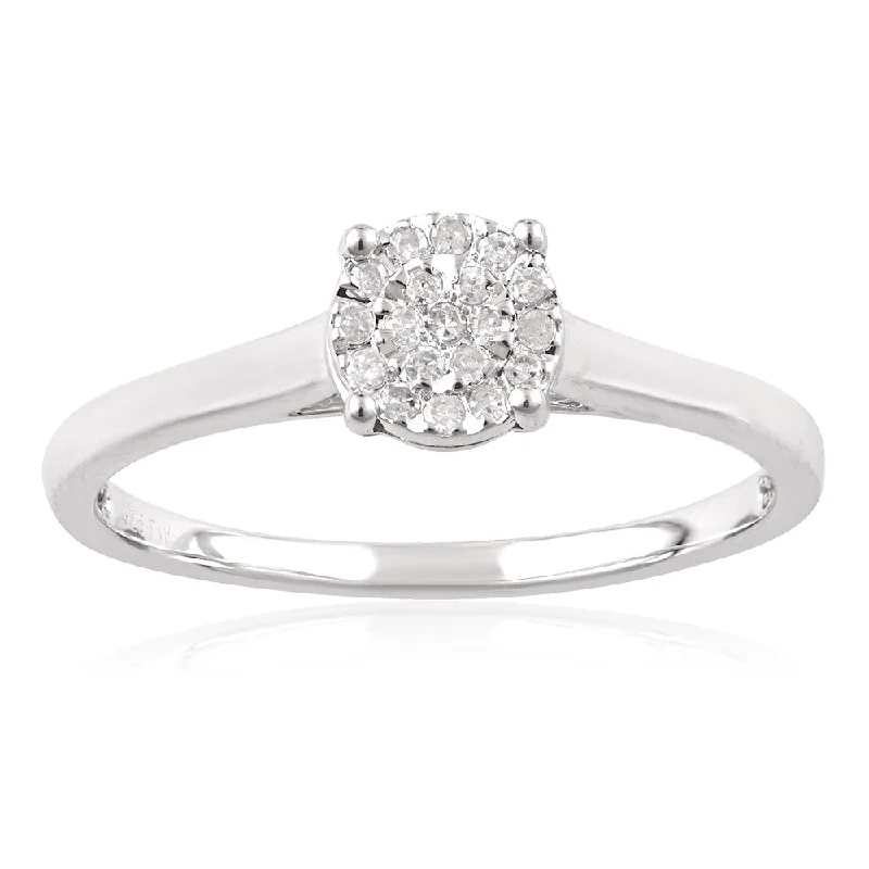 "1 Carat Look" Diamond Ring 0.10 Carat with 19 Brilliant Cut Diamonds in Sterling Silver