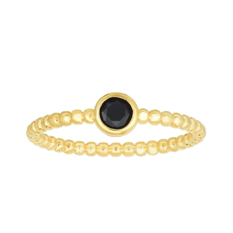 women’s ruby ring-14kt Gold Size-7 Yellow Finish 4.5mm Polished Beaded Ring  with  4mm Round Black Spinel