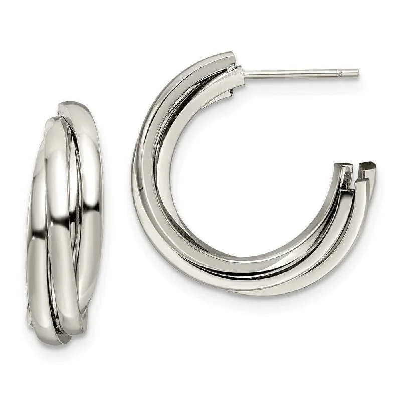 women’s flower earrings-Stainless Steel Polished Post Hoop Earrings