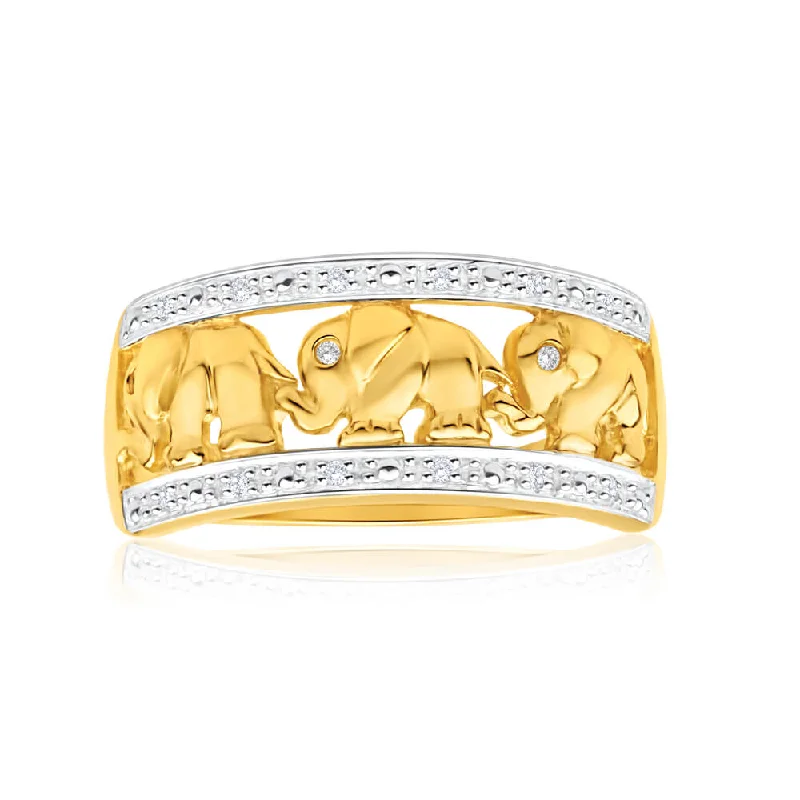 9ct Yellow Gold Stunning Elephant Diamond Ring