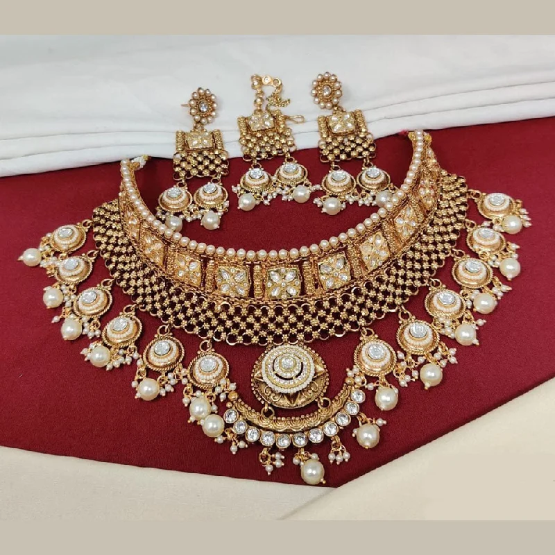 women’s layered gold necklace-Manisha Jewellery Gold Plated Pota Stone And Pearls Choker Necklace Set