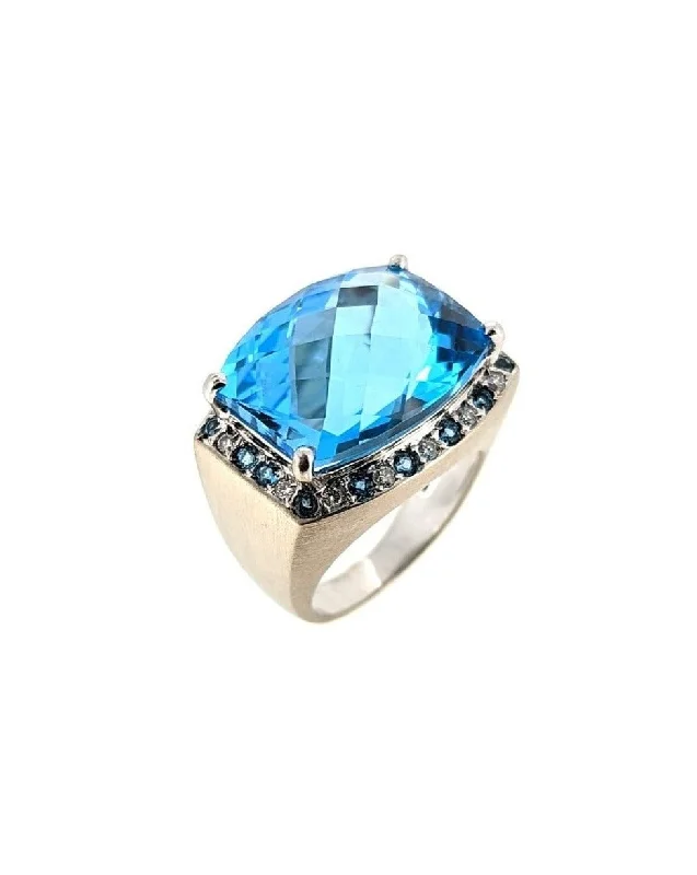 women’s sapphire wedding rings-Large Blue Topaz Ring in 18K White Gold