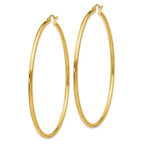 women’s heart-shaped earrings-14k Gold Polished 2x60mm Lightweight Tube Hoop Earrings