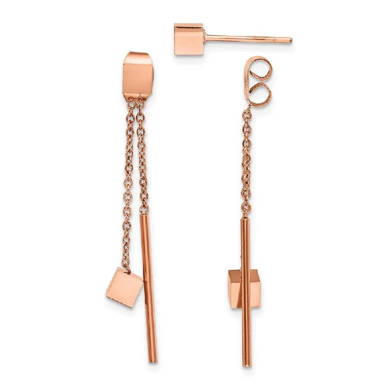 women’s modern earrings-Stainless Steel Polished Rose IP-plated Front & Back Post Dangle Earrings