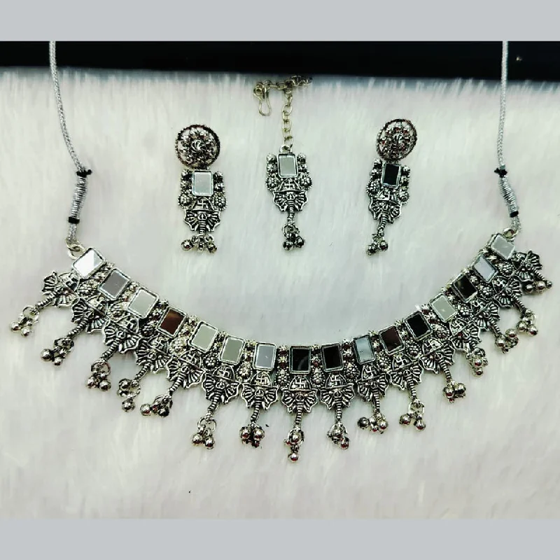 women’s wedding necklace-Manisha Jewellery Oxidised Plated Mirror Necklace Set