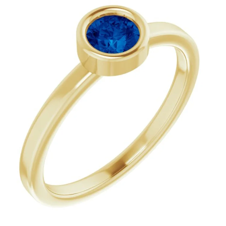 women’s wedding band ring-14K Yellow 4.5 mm Natural Blue Sapphire Ring