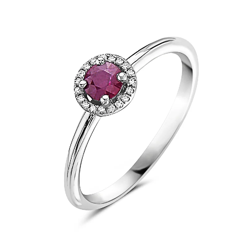 women’s signet ring-Ruby And Diamond Halo Ring