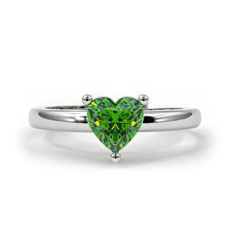 women’s fashion rings-Zarkan Green Heart Silver Ring