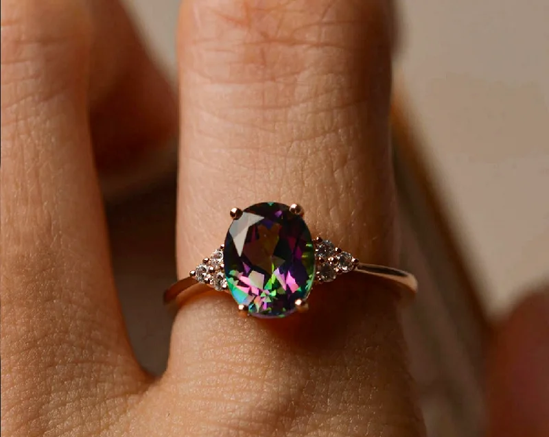 women’s solid gold rings-Promise Mystic Topaz Stone Ring