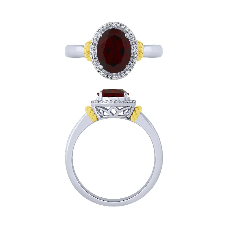 women’s eternity ring-14K Garnet And Diamond Halo Ring