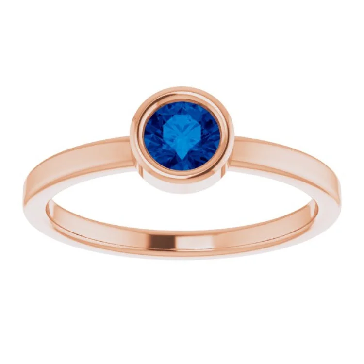 women’s sapphire ring-14K Rose 4.5 mm Natural Blue Sapphire Ring