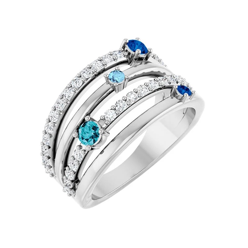 14K White Gold Natural Blue Multi-Gemstone & 1/2 CTW Natural Diamond Ring