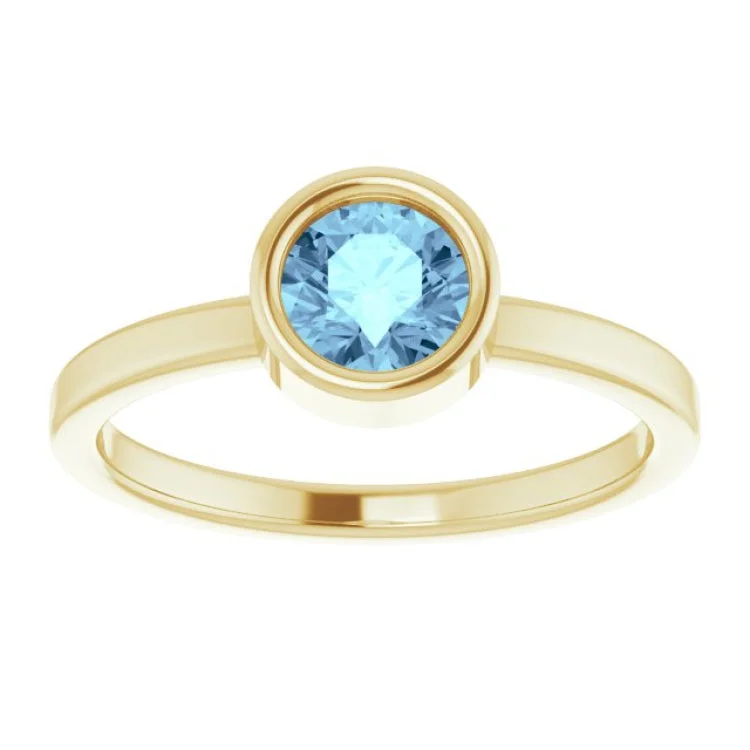 women’s sterling silver ring-14K Yellow 5.5 mm Natural Aquamarine Ring