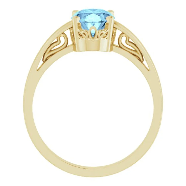 women’s cushion cut ring-14K Yellow Natural Aquamarine Ring