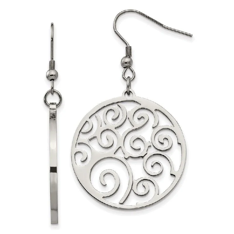 women’s sterling silver stud earrings-Stainless Steel Fancy Swirl Dangle Earrings