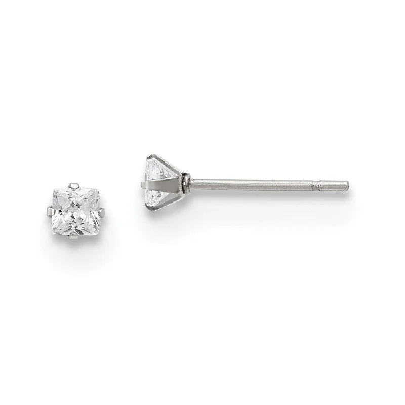 women’s anniversary earrings-Stainless Steel Polished 3mm Square CZ Stud Post Earrings