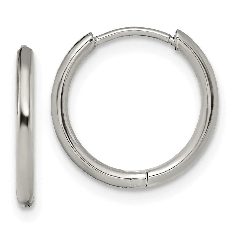 women’s sterling silver earrings-Stainless Steel Polished 1.6mm Hinged Hoop Earrings