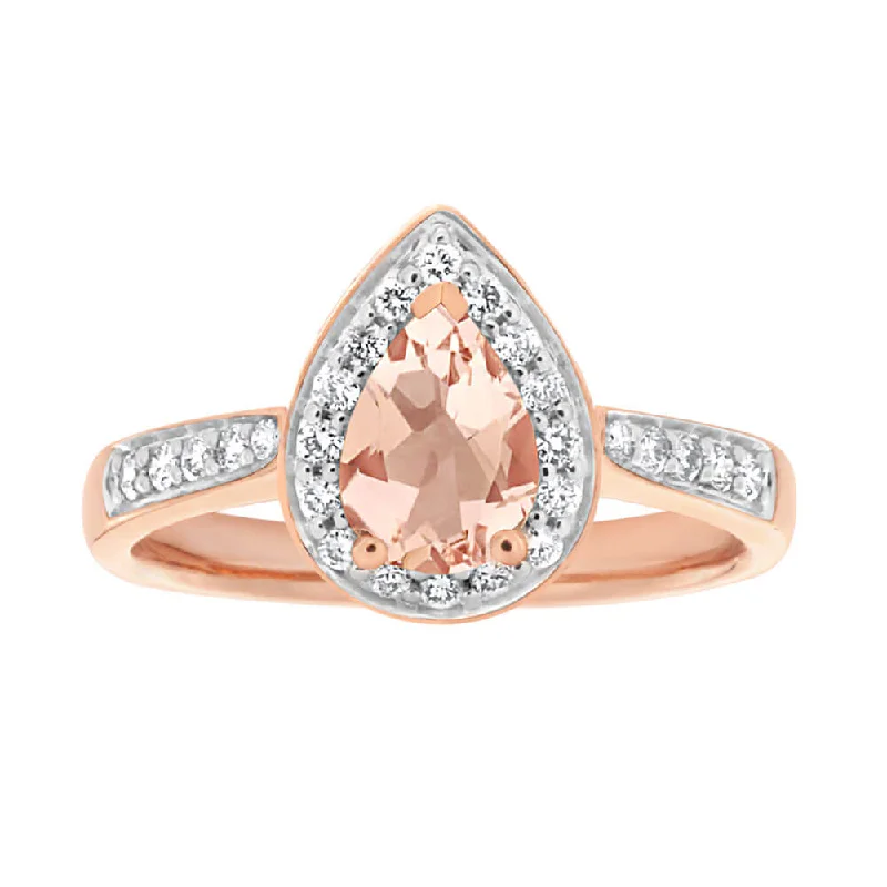 9ct Rose Gold 0.6ct Morganite and 0.20 Carat Diamond Ring