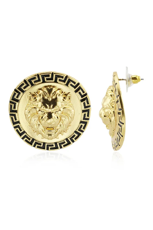 women’s zodiac earrings-Lion Gold and Black Circle Earrings