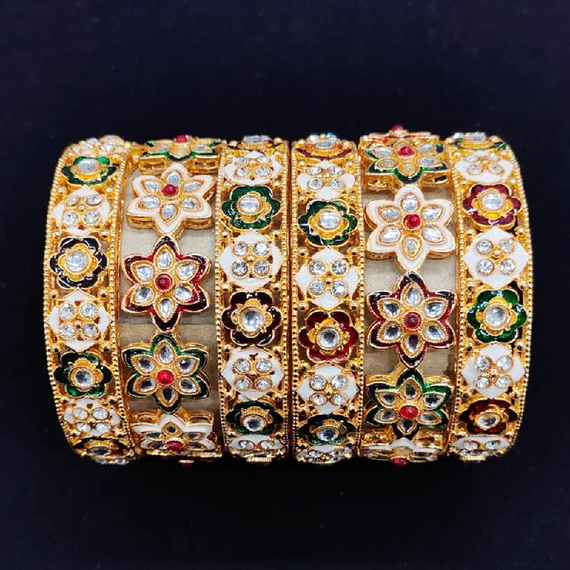 women’s twisted band engagement rings-women’s luxury bracelet-Pooja Bangles Gold Plated Meenakari Bangle Set