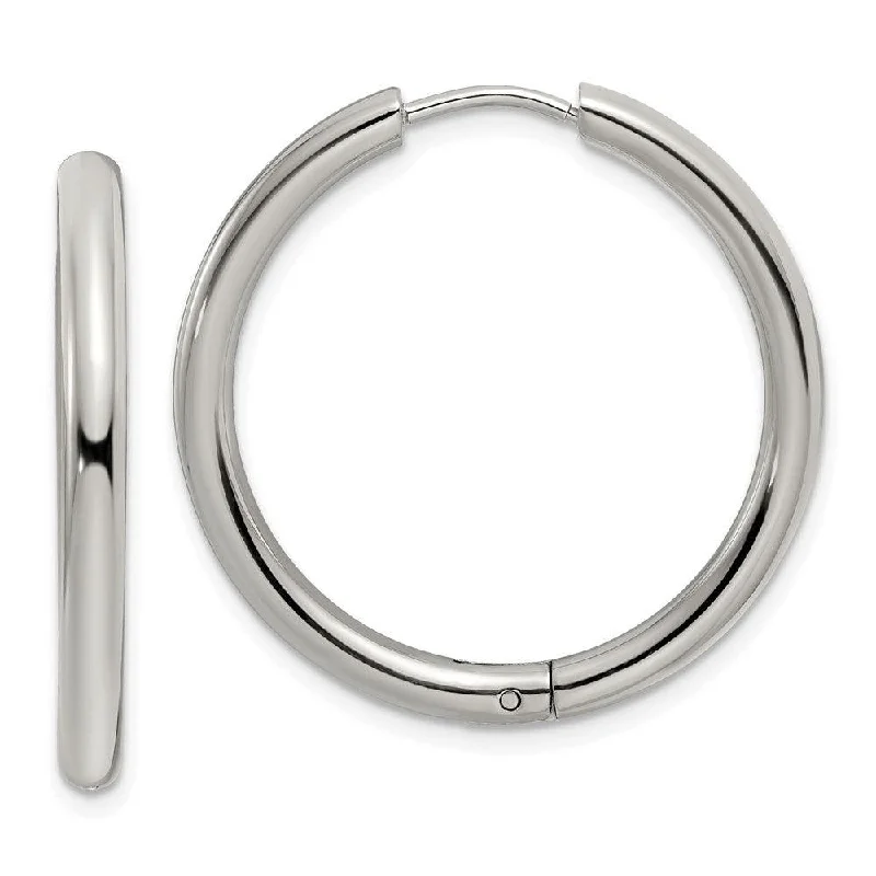 women’s custom earrings-Stainless Steel Polished 3mm Hinged Hoop Earrings