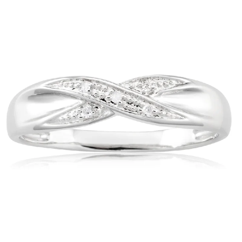 Sterling Silver Crossover 5 Diamond Ring