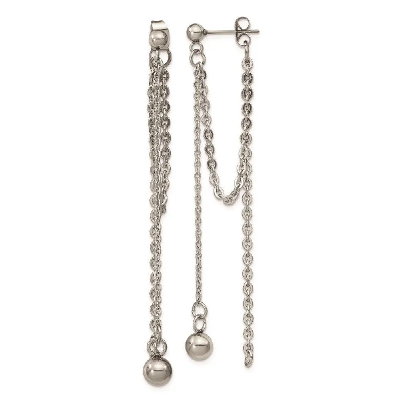 women’s hoop earrings-Stainless Steel Polished Multi Chain Front and Back Post Dangle Earrings