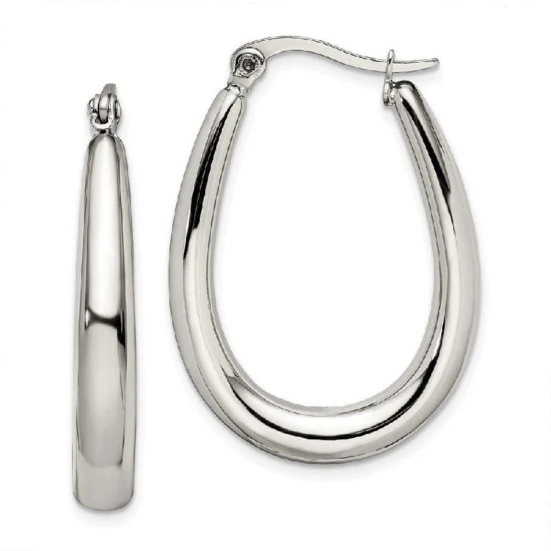 women’s luxury diamond drop earrings-Stainless Steel Teardrop Hollow Hoop Earrings