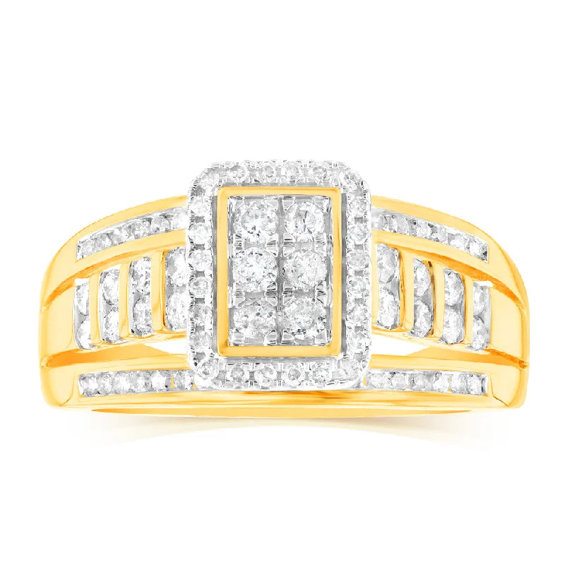 9ct Yellow Gold 1/2 Carat Diamond Ring set with 86 Round Brilliant Cut Diamonds