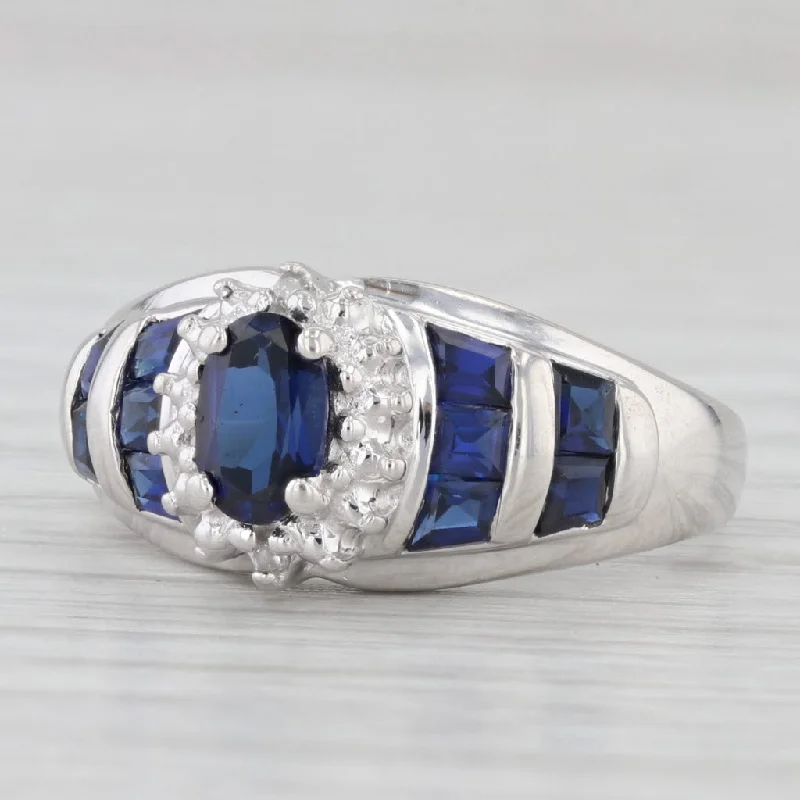 1.30ctw Lab Created Blue Sapphire Diamond Ring 10k White Gold Size 7