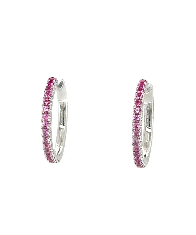 women’s crystal drop earrings-Pink Sapphire Mini Hoop Earrings 258-JSA