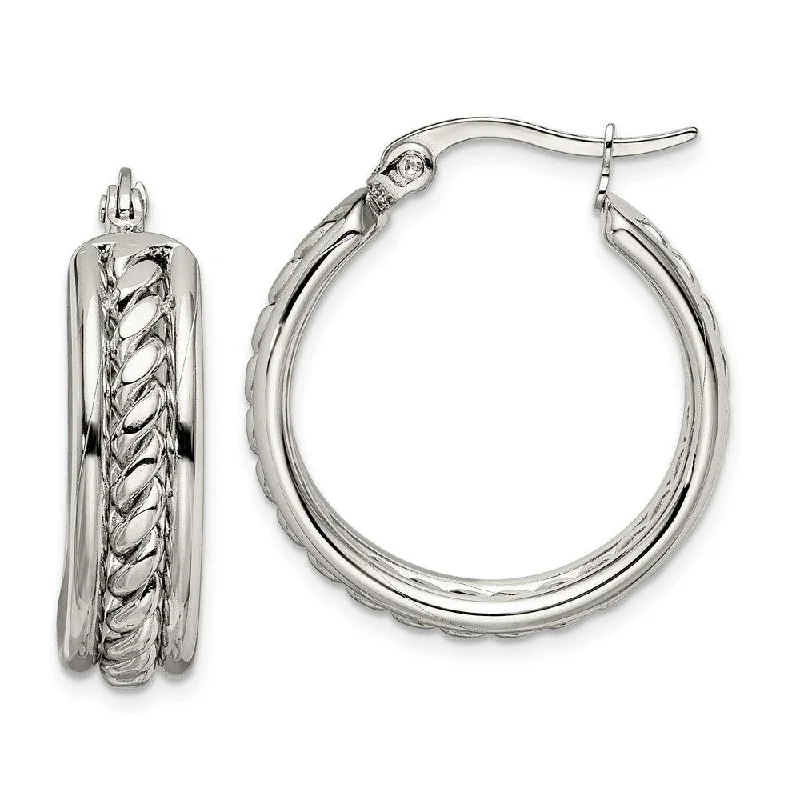 women’s long drop earrings-Stainless Steel 25mm Twisted Middle Hoop Earrings