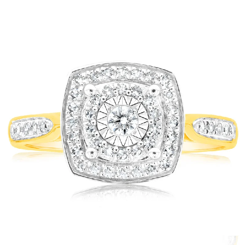 9ct Yellow Gold 1/4 Carats Of Claw Set Diamond Ring