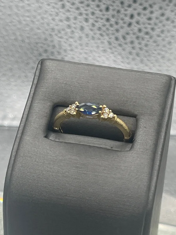 14 Karat Solid Yellow Gold Marquise Sapphire & Diamond Ring