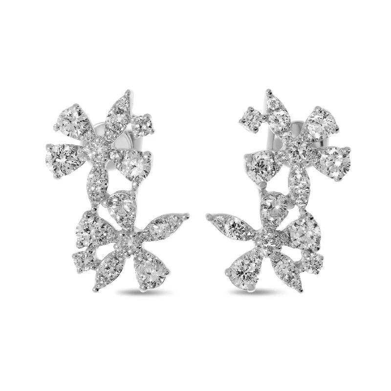 women’s dangling earrings-DOUBLE FLOWER DIAMOND EARRINGS E10393W