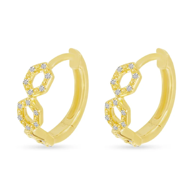 women’s gold hoop earrings-14K Yellow Gold Diamond Geometric Huggie Earrings E10995