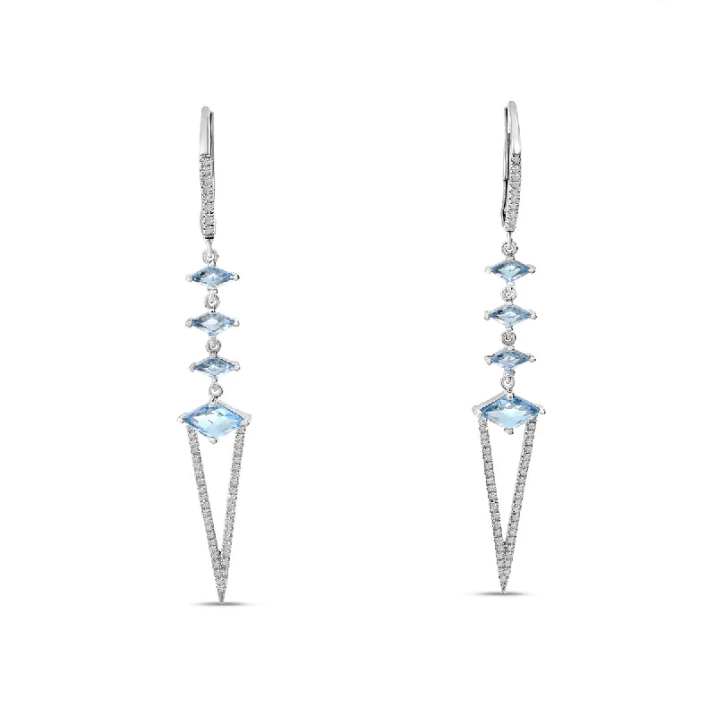 women’s emerald stud earrings-LONG DANGLE BLUE TOPAZ EARRINGS E4217W