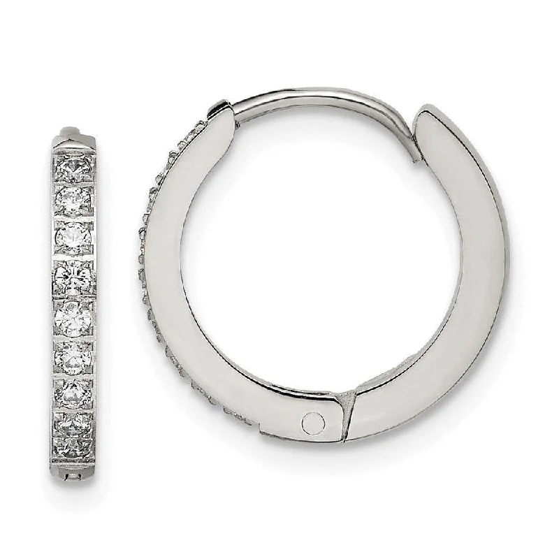 women’s cubic zirconia earrings-Stainless Steel Polished with Preciosa Crystal 2mm Hinged Hoop Earrings