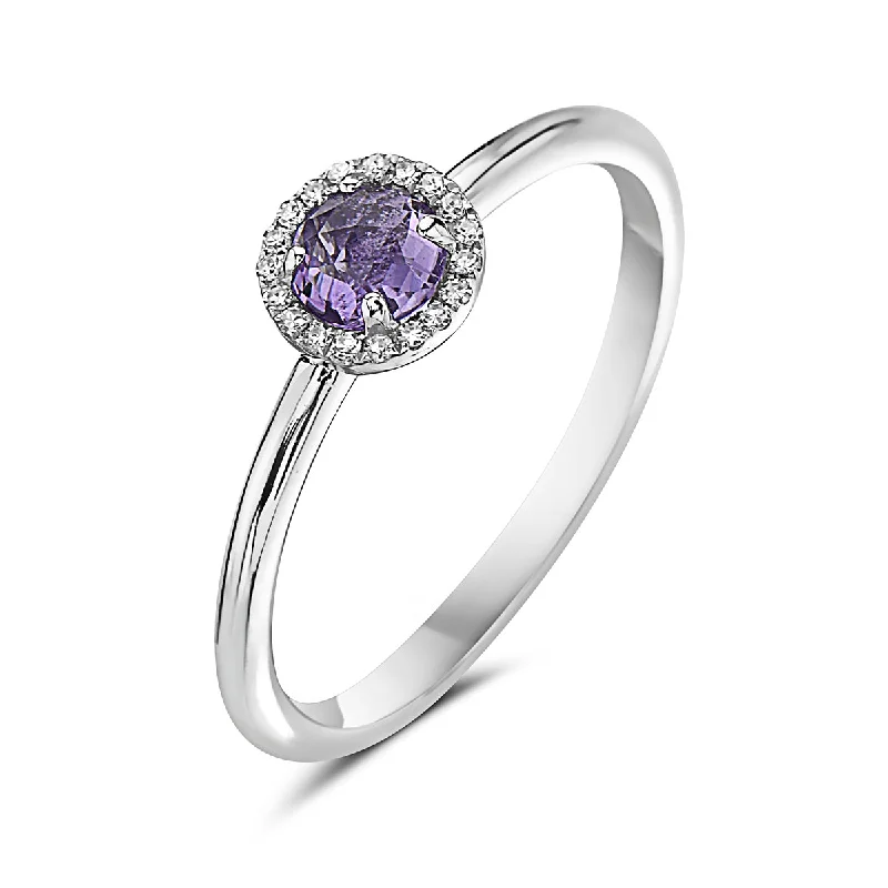 women’s sterling silver ring-Amethyst And Diamond Halo Ring