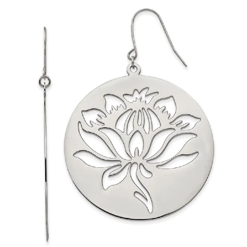 women’s boho earrings-Stainless Steel Flower Cutout Dangle Earrings