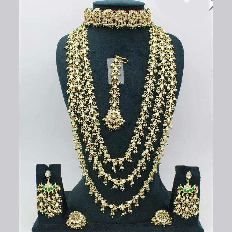 women’s layered necklace-Manisha Jewellery Gold Plated kundan Stone And Pearls Double Necklace Set